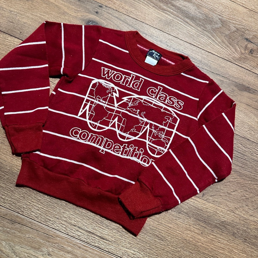 Vintage Active Knits Red Striped World Class Competition Sweatshirt Boys L 7